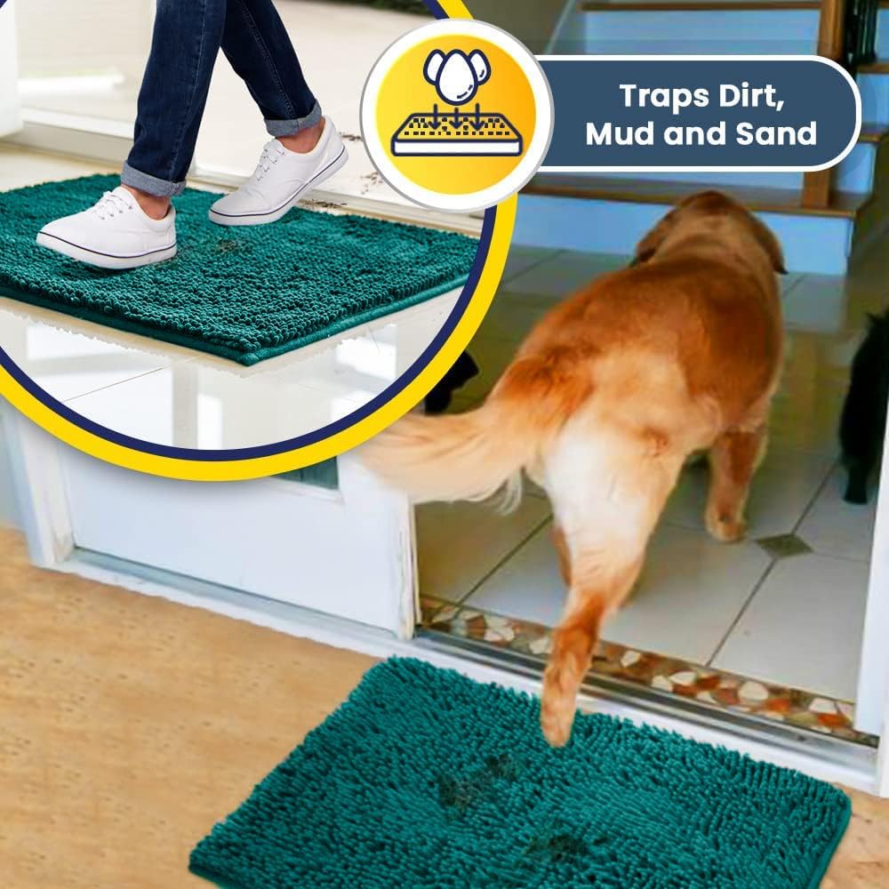 Muddy Mat® AS-SEEN-ON-TV Highly Absorbent Microfiber Door Mat and Pet Rug, Non Slip Thick Washable Area and Bath Mat Soft Chenille for Kitchen Bathroom Bedroom Indoor and Outdoor - Teal 24" x 96"