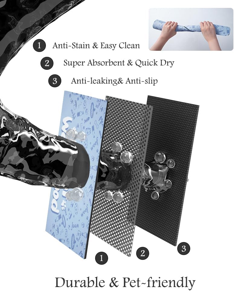 Pet Feeding Mat-Absorbent Dog Mat for Food and Water Bowl-No Stains Quick Dry Water Dispenser Mat-Dog Accessories Pet Supplies-Bowl for Messy Drinkers(PAW,17"x34"