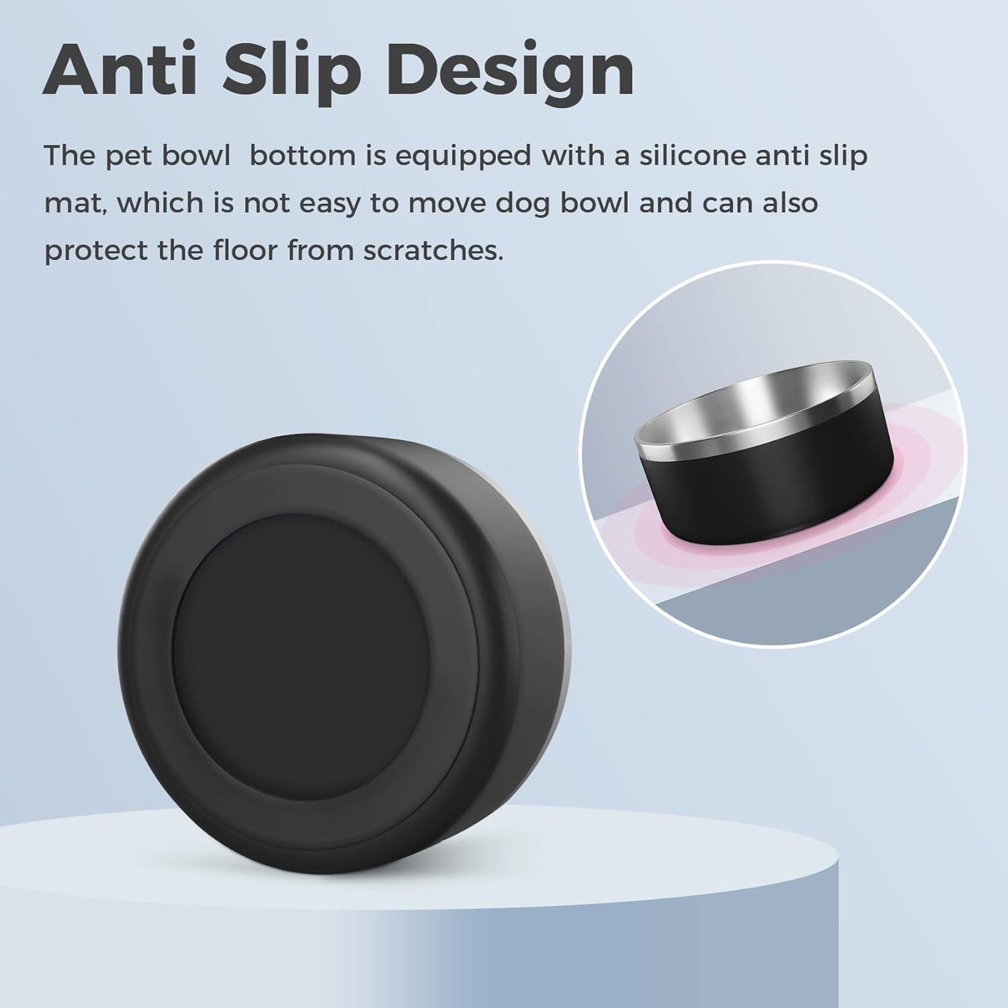 Dog Bowl, Stainless Steel Dog Food and Water Bowl with Non Slip Quiet Bottom, Easy to Clean, Dishwasher Safe, 64oz, Black