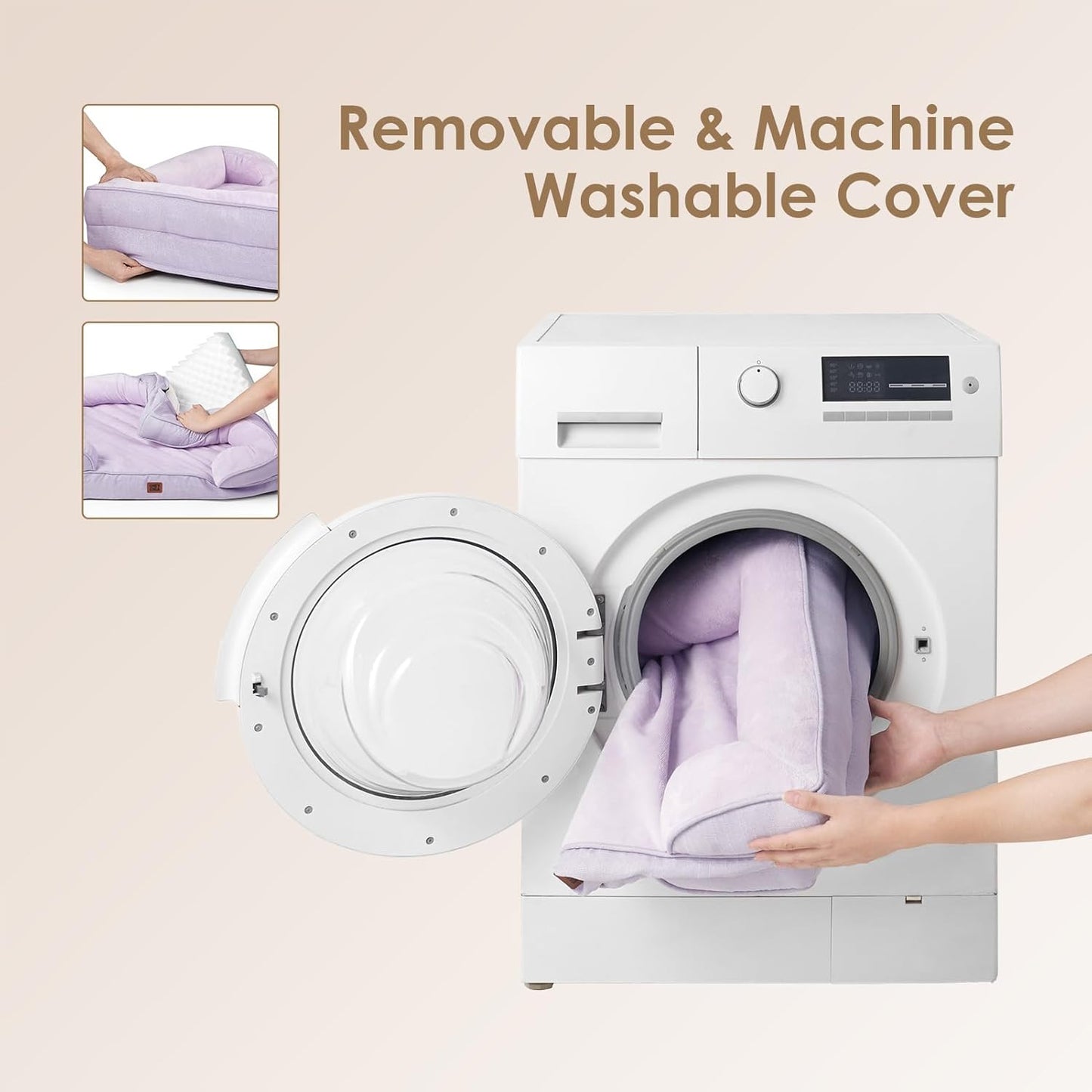 EHEYCIGA Orthopedic XL Dog Beds, Waterproof Memory Foam Dog Bed for Extra Large Dogs, Non-Slip Bottom and Egg-Crate Foam Big Pet Couch Bed with Washable Removable Cover,Lilac