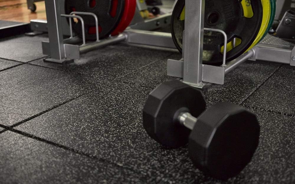 American Extreme Rubber Gym Mats - 1 Inch Thick Colorful Tiles - Superior Shock and Sound Absorbing - 35% Gold/Grey/White 100 Pack (Covers 400 Sq Ft)