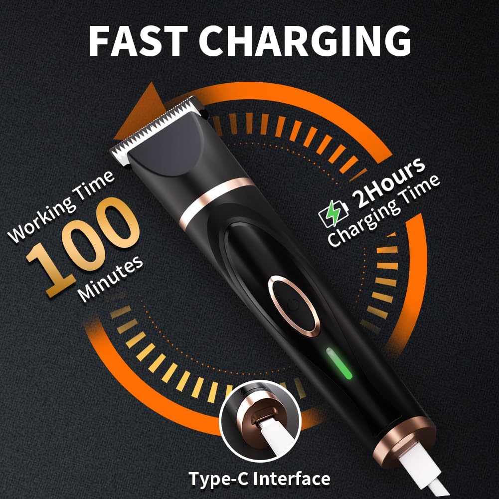 Dog Clippers Grooming Kit with Paw Trimmer, 3 in 1 Low Noise Electric Rechargeable Cordless Pet Shaver with Nail Grinder Dog Hair Trimmer for Dogs Cats and Other Pets