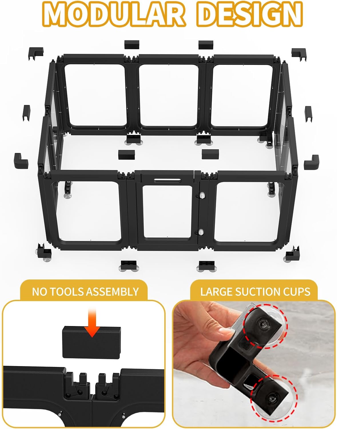 Dog Playpen, Clear Acrylic Plastic Puppy Playpen Indoor, Pet Pen for Puppy Cat Bunny, Transparent Easy Assemble Foldable Whelping Box for Dogs, Puppy Playpen with Gate (23.6" Height, 10PCS)