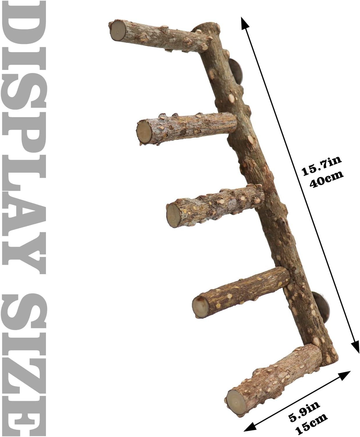 15.7 Inch Large Bird Perch Stand, Natural Wood Parrot Climbing Ladder Toys, Bird Cage Accessories, Suitable for Small to Medium Sized Birds Parakeets Cockatiels Budgies Lovebirds