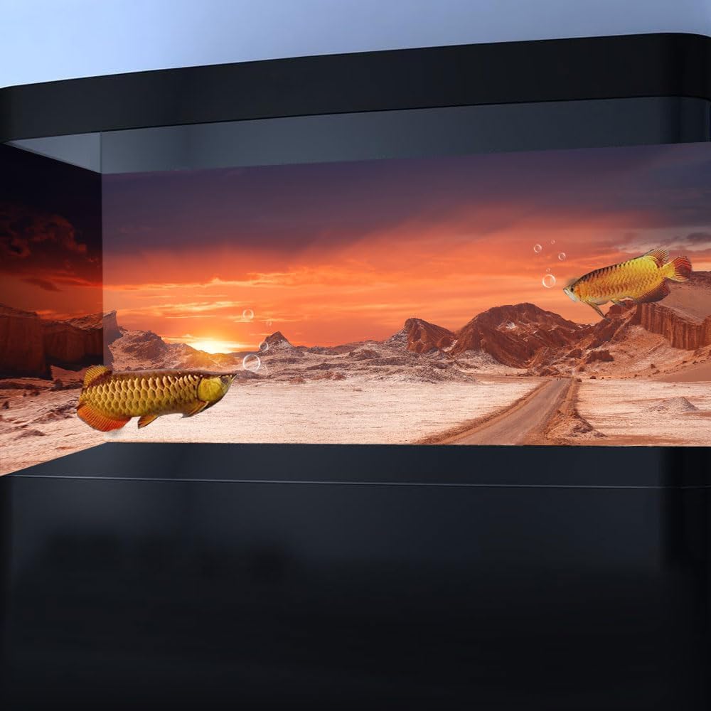 72X16IN Sun and Desert Moon Themed Reptile Habitat on Orange Durable Decorative Background, Terrarium Background with 10EVA Double-Sided Tape