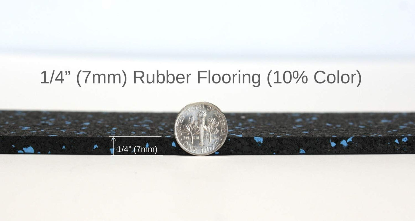 American Floor Mats 1/4in (7mm) Thick 10% Blue 4' x 15' Heavy Duty Rubber Rolls, Protective Exercise Mats, Home Gym Rubber Flooring
