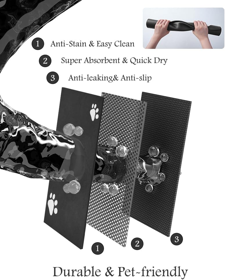 Pet Feeding Mat-Absorbent Dog Mat for Food and Water Bowl-No Stains Quick Dry Water Dispenser Mat-Dog Accessories Pet Supplies-Bowl for Messy Drinkers(Black,16"x24"