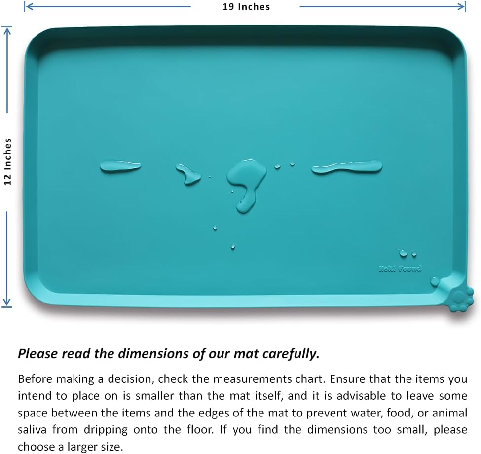 Hoki Found Silicone Non Slip Pet Feeding Mats - Dog Cat Bowl Placemats - Waterproof Food Mats for Floors - Teal