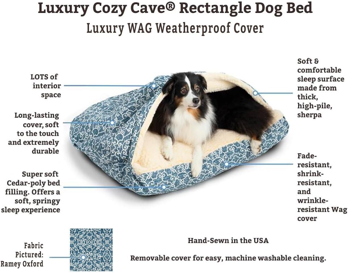 Snoozer Pet Products Luxury Rectangle Cozy Cave, Wag Collection, Small, Ramey Oxford