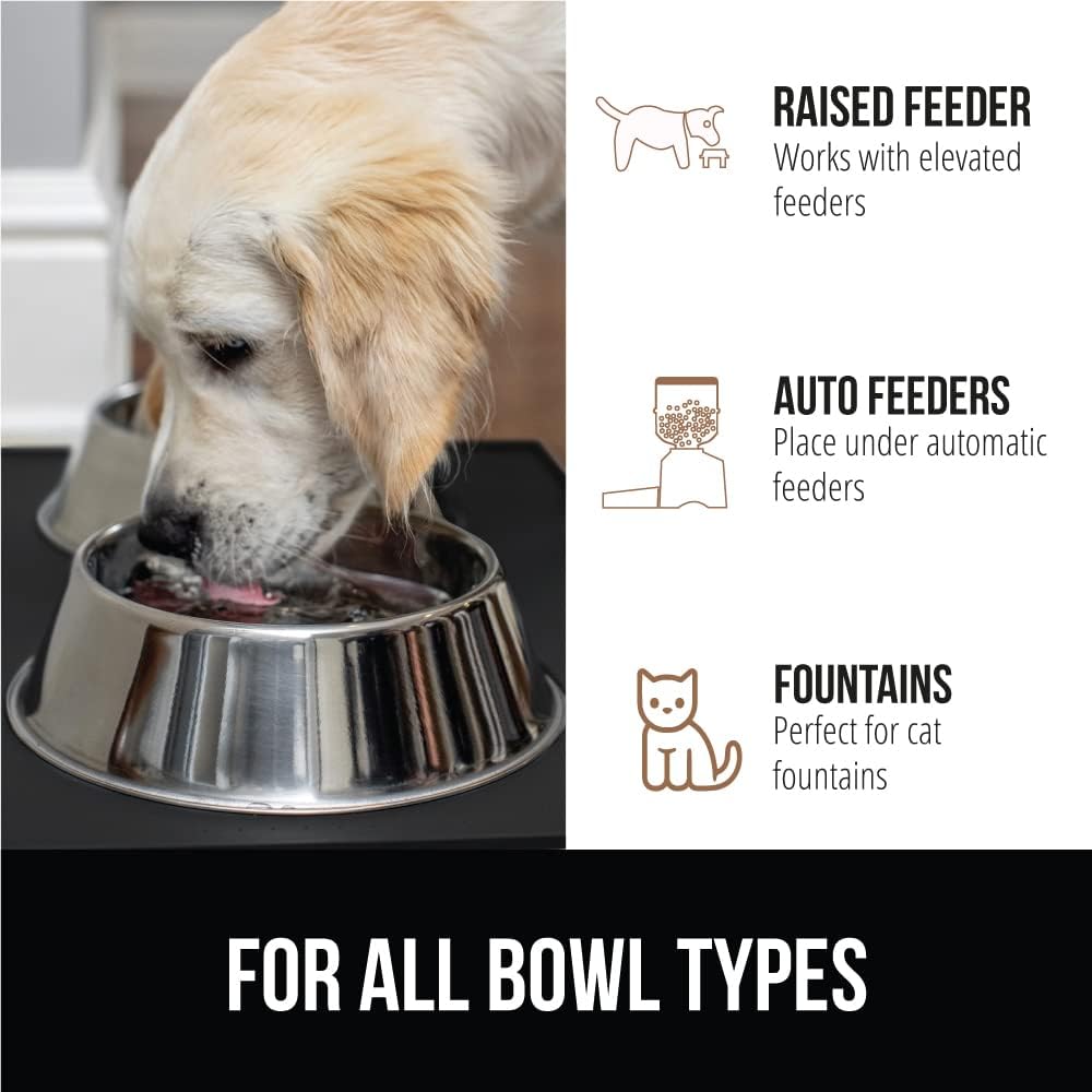 GORILLA GRIP 100% Waterproof Raised Edge BPA Free Silicone Pet Feeding Mat, Dog Cat Food Mats Contain Spills Protects Floors, Placemats for Cats and Dogs Water Bowl, Pets Accessories 16x10, Black