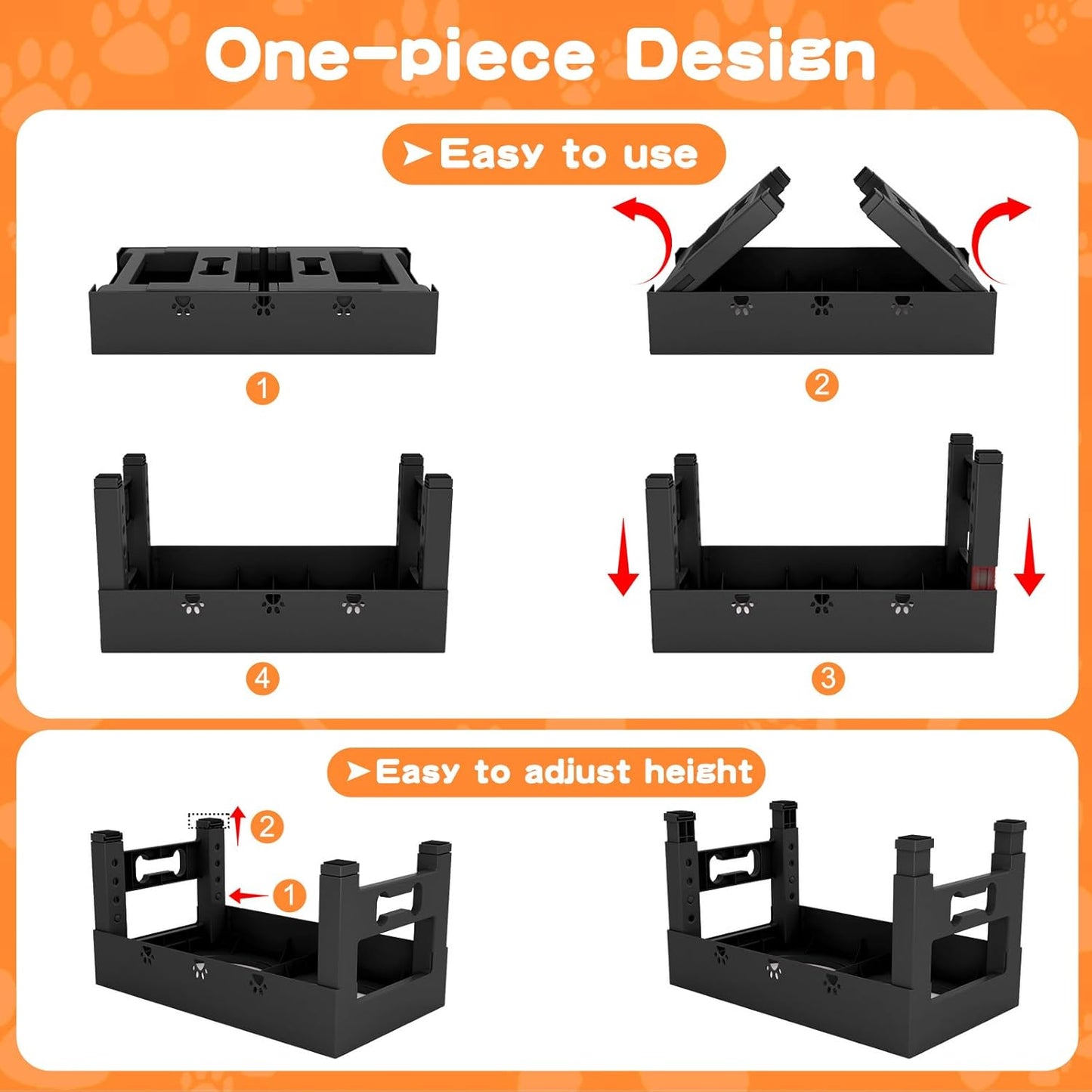 Elevated Dog Bowls with Mat, Raised Dog Food Bowl Stand with 2 Stainless Steel Bowls, 5 Height Adjustable (3.1", 9", 10", 11", 12") Non-Slip Feeder Set for Medium and Large Dogs â Black