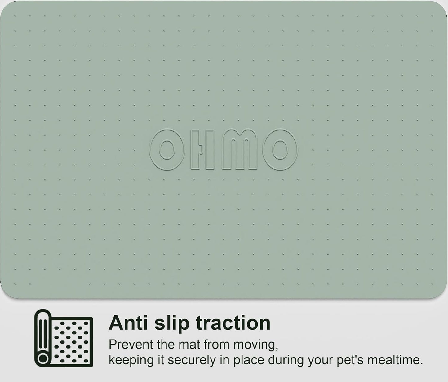 OHMO Dog Food Mat, Silicone Waterproof Cat Food Mat, Non-Skid Spill Proof Pet Feeding Mat for Food and Water, Easy to Clean Dog Placemat(Sage Green, 23.6" x 15.8")
