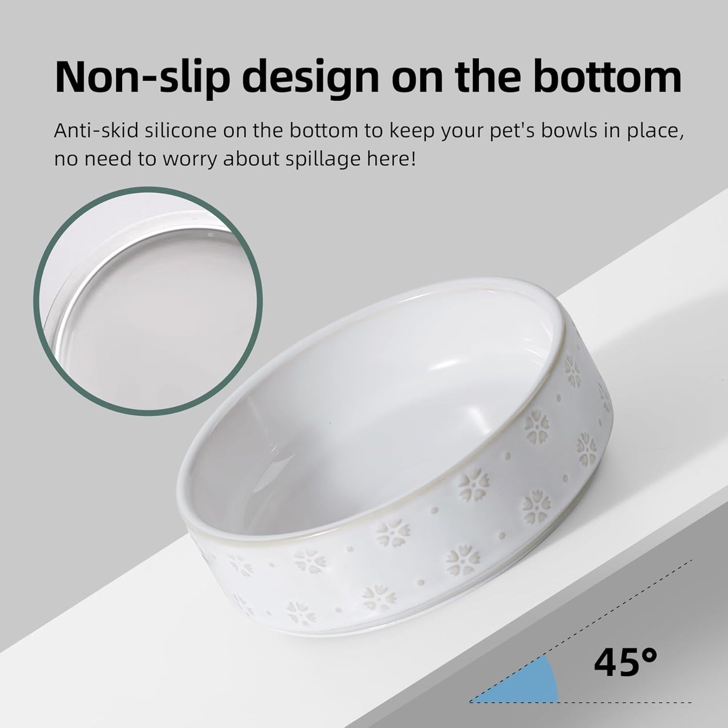 6.1inch Ceramic Set of 2 Dog and Cat Bowls, Food and Water Bowls for Toy Breed Dogs, Kitty, 2pcs Pet Dishes, Cat Feeder(2Dishes, White with Snowflake Pattern)