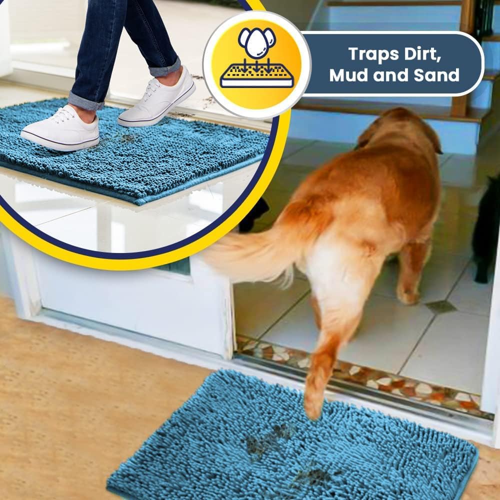 Muddy Mat® Shown on TV – Super Absorbent Door Mat Indoor, Microfiber Quick Dry Chenille Entryway Rug, Non-Slip Front Door Mat, Indoor Mats for Entryway, Machine Washable Pet Rug, Sky Blue 36"x60"