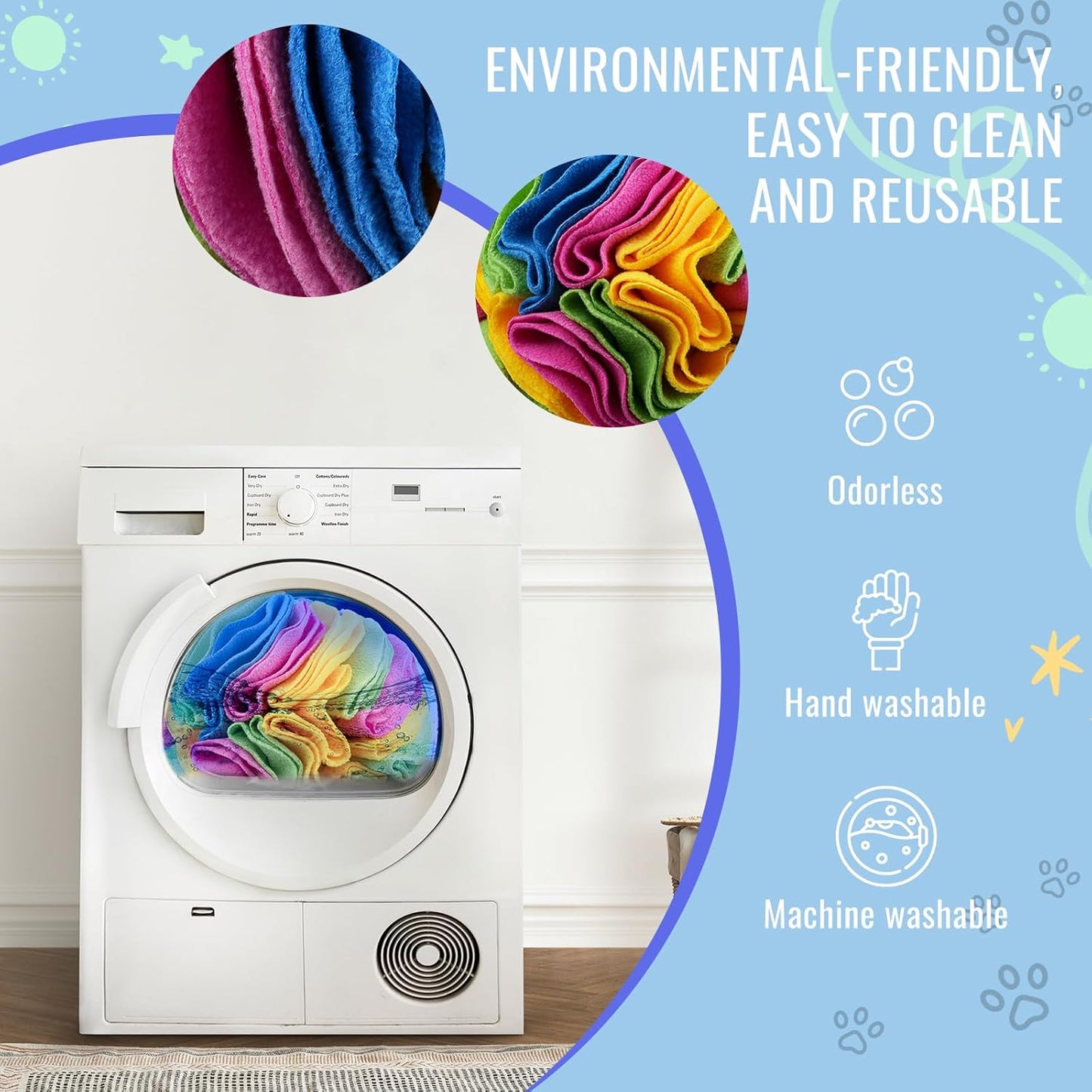 Pet Snuffle Ball, Puzzle Sniffing Interactive Dog Ball for Blind Dogs Training Stress Relief Dog Enrichment Toys Treat Machine Washable (15cm, New Rainbow Color)