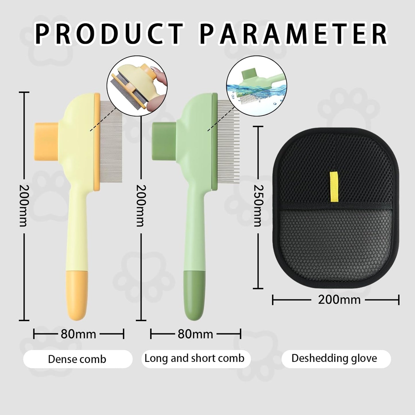 2 Pet Hair Removal Gloves, 2 Flea Combs for Cats and Dog,Reusable Electrostatic Gloves and Long & Short Flea Combs, 4 PCS pet hair removal tools