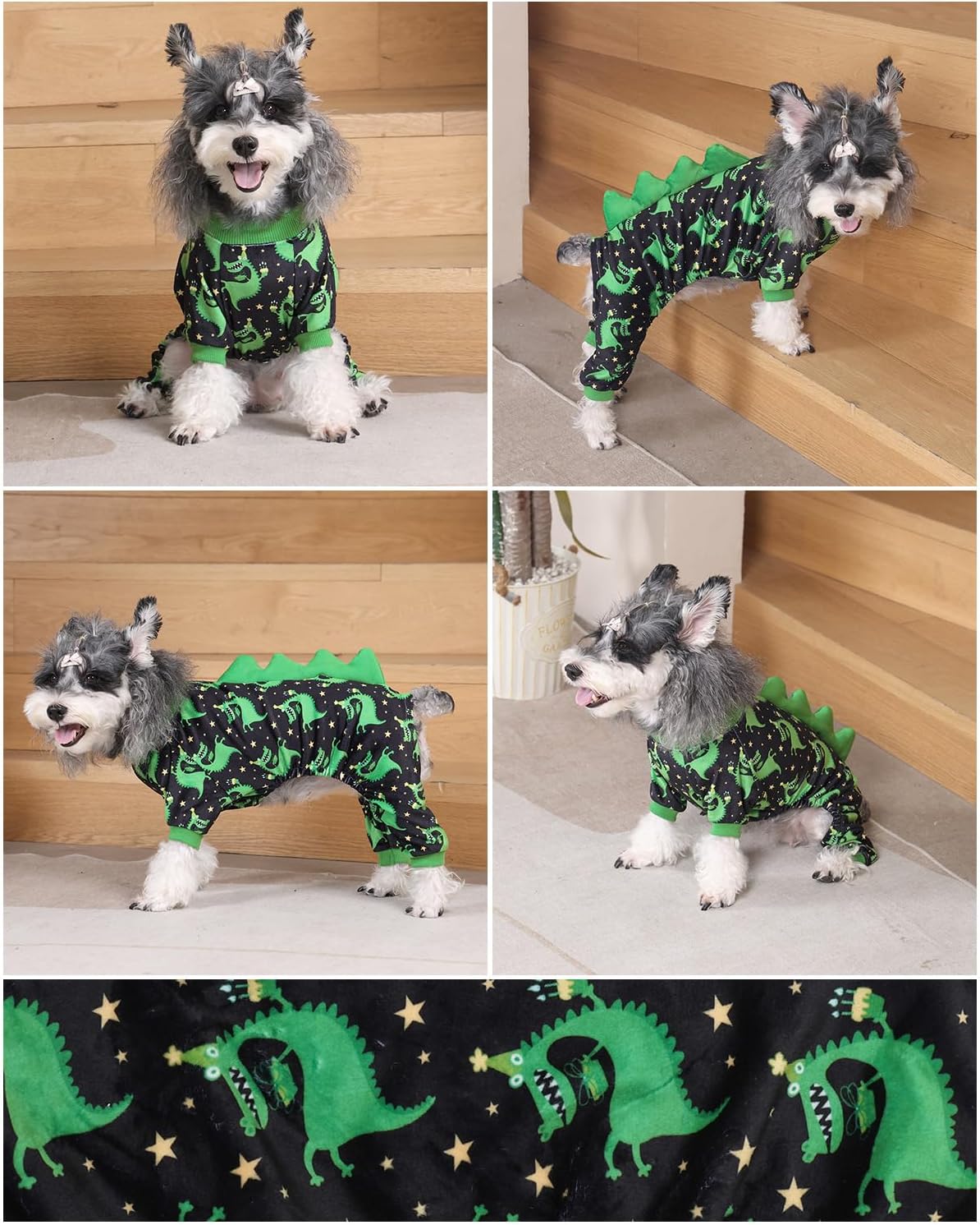 CuteBone Dinosaur Costume Dog Pajamas, Stretchy Spandex Crystal Velvet Sleepwear Coat for Small Dogs, Soft & Warm Pet Outfit Clothes for Cold Weather, Cozy Pullover Design COSP14XS