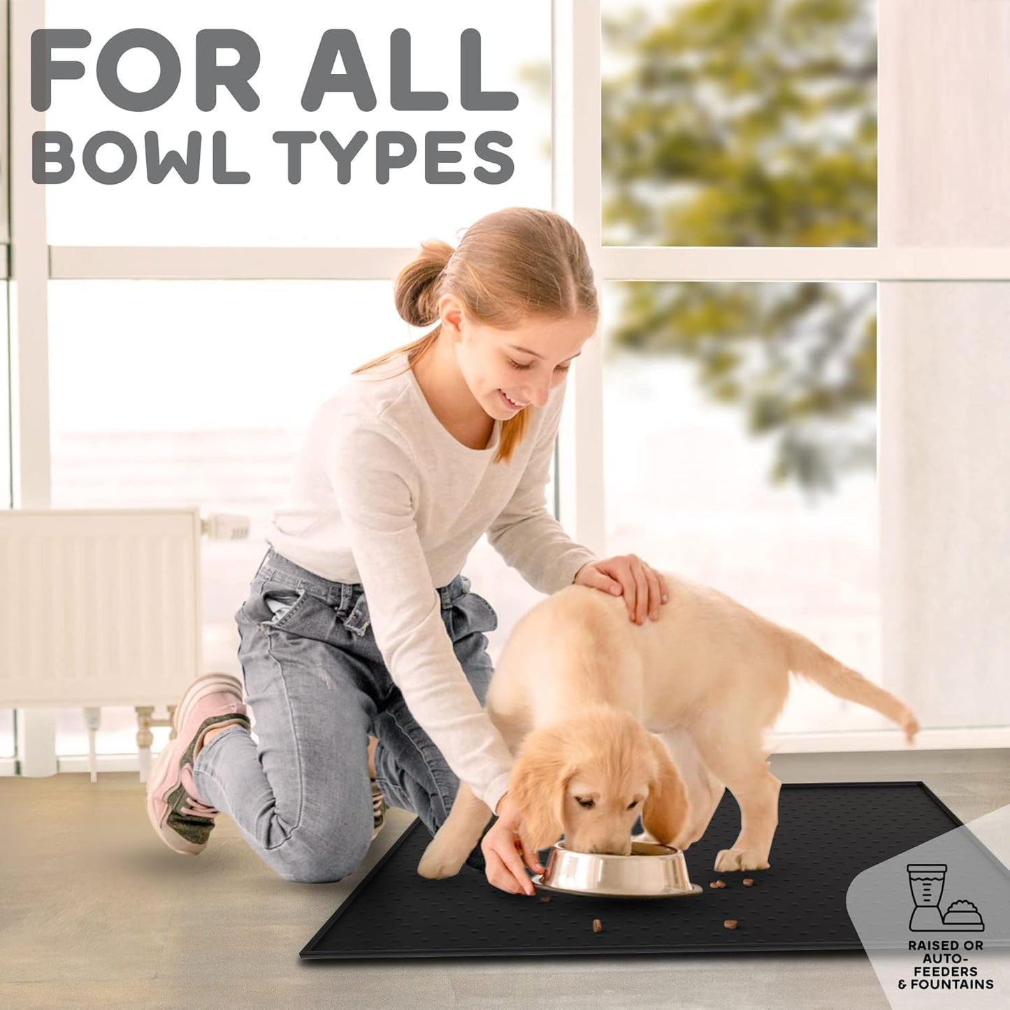 Dog Food Mat - 24x15” Large Silicone Pet Food Mat, Raised Edges for Food and Water Prevent Spill, Waterproof Cat Food Mat Protect Floors,Easy Clean Dog Bowl Mats for Food and Water