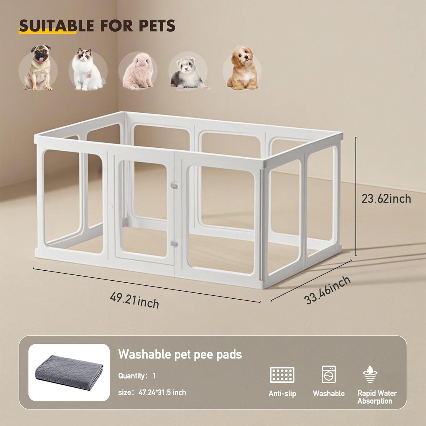Acrylic Dog Playpen-Clear Dog Play Pen Indoor for Puppy-24”H 10Panels Transparent Pet Fence for Small Animals Rabbit Cat Ferret Whelping Crate Enclosure Cage Kennel with Easy Assembly