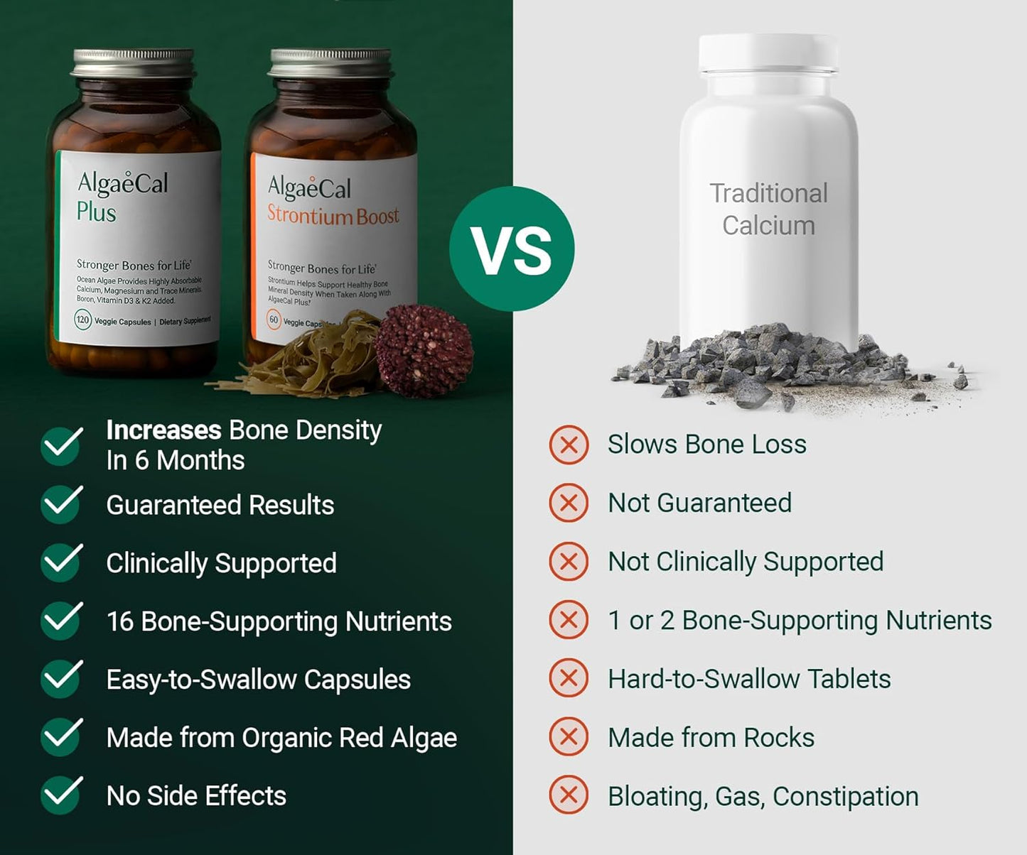 ALGAECAL - Bone Builder Pack for Bone Density, Clinically Supported Plant Based Calcium Supplements & Strontium, Vitamins K2, D3, Magnesium & 16 Minerals, 3-Month Supply, Made in USA