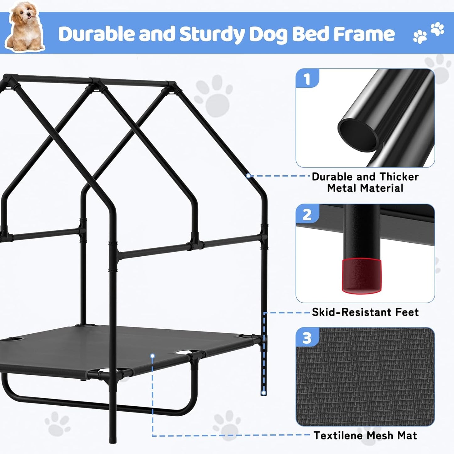 48” Extra Large Dog House-2-in-1 Extra Large Dog House with 8.5” Elevated Dog Bed-Weatherproof Waterproof Outdoor Dog House,Easy to Clean
