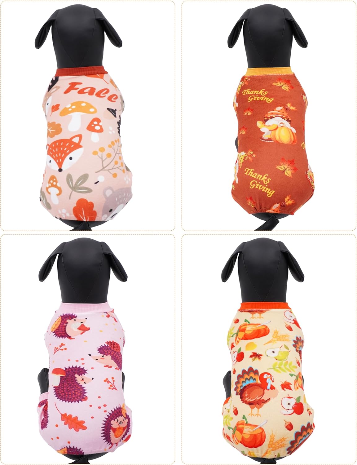 PET SHOW 4 Pack Fall Small Dog Pajamas Thanksgiving Clothes for Medium Dogs Girl Boy Soft Stretchy PJs Autumn Jumpsuit Puppy Onesies Outfits with Sleeve Pets Dachshund Costume XXL