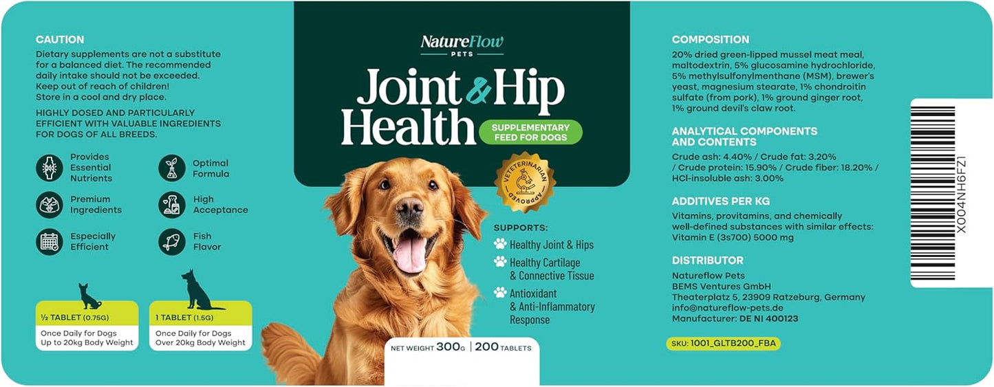 Joint Supplement for Dogs, Power of Nature Made in USA, Unique Formula: Green-Lipped Mussel, Glucosamine, Chrondroitin, MSM, Devils Claw, Hip and Joint Supplement, All Breeds - 200 ct