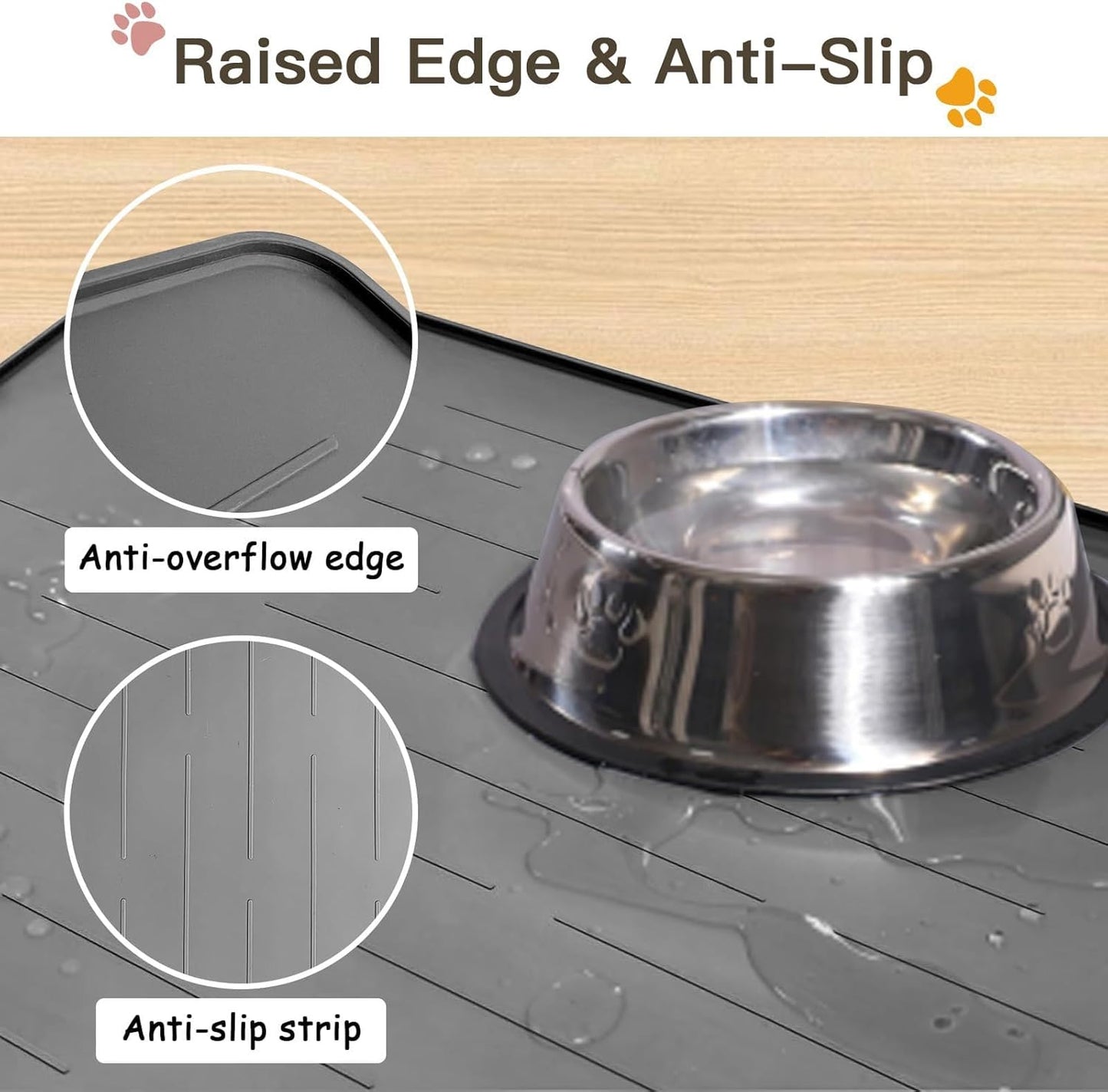 Large Dog Mats for Food and Water, 40"x30" Waterproof Pet Food Mats for Floor Nonslip Silicone Bowl Mats with Raised Edges