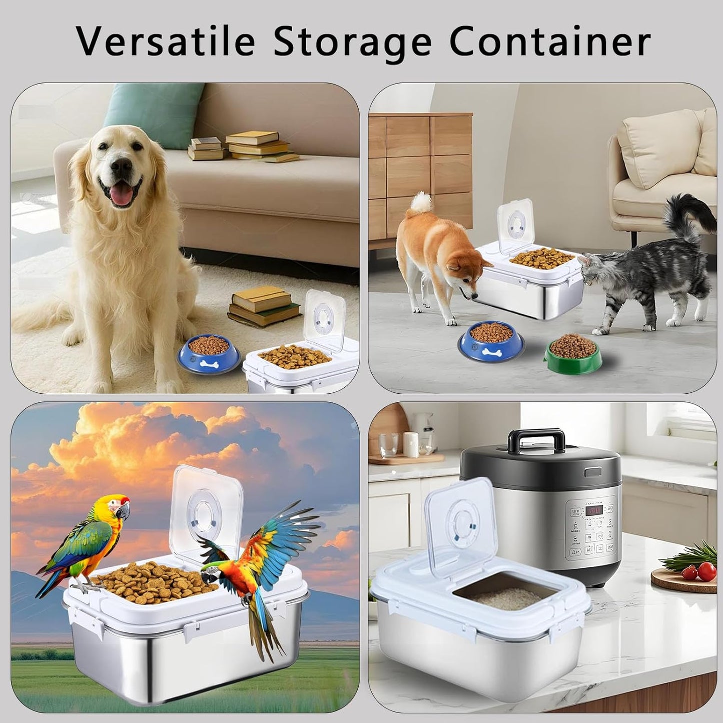 Sanbo Dog Food Storage Container Stainless Steel with Scoop, Airtight Pet Metal Food Storage Bin,Cat Food Canister,Storage Box with Date Tracker for Kitchen (Sliver, 7.5L)