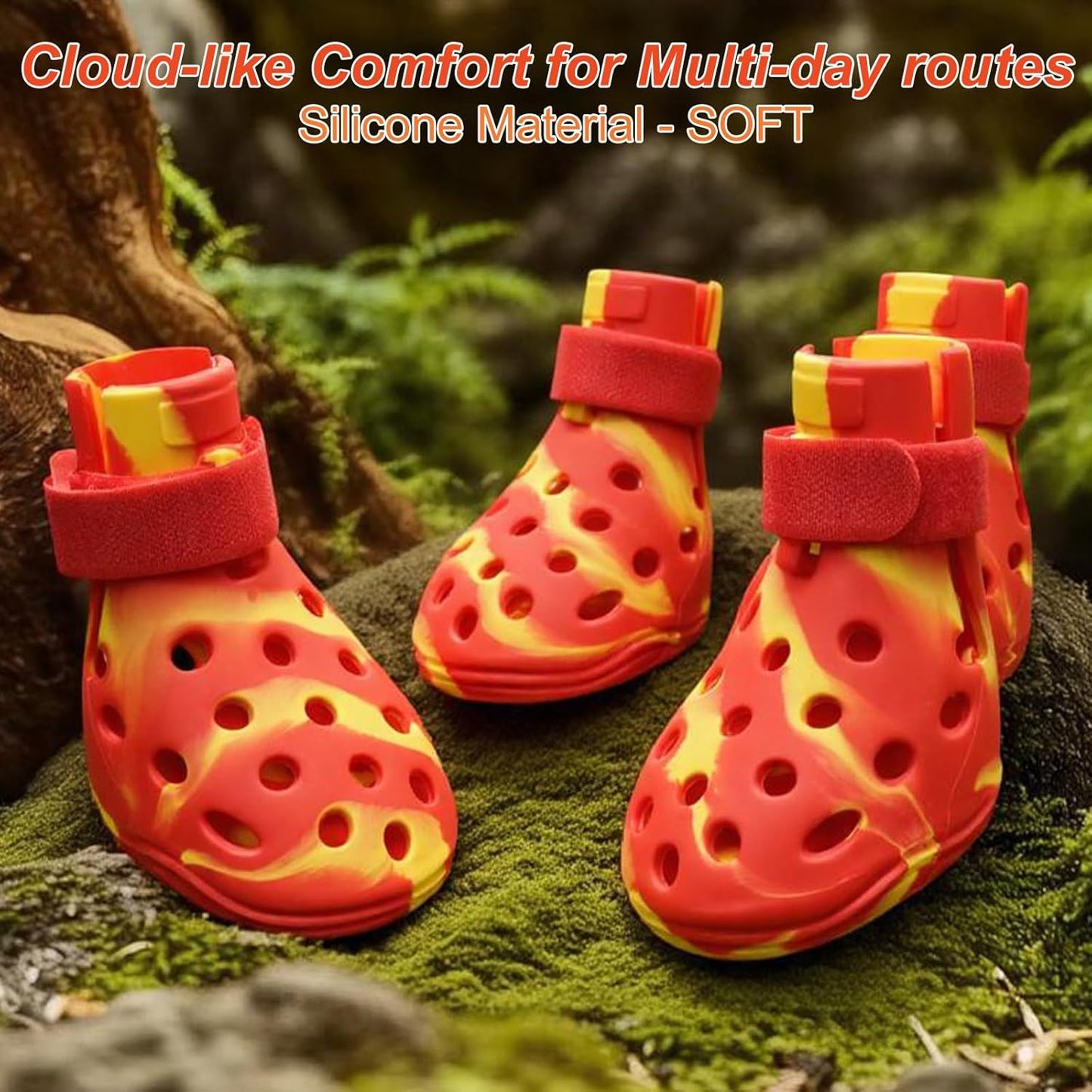 Dog Shoes for Hot Pavement and Snow, Silicone Dog Booties for Small Medium Large Dogs, Waterproof Paw Protectors- Non-Slip, Adjustable Straps, Dog Boots for Beach/Rain/Hiking (Yellow Red, M)