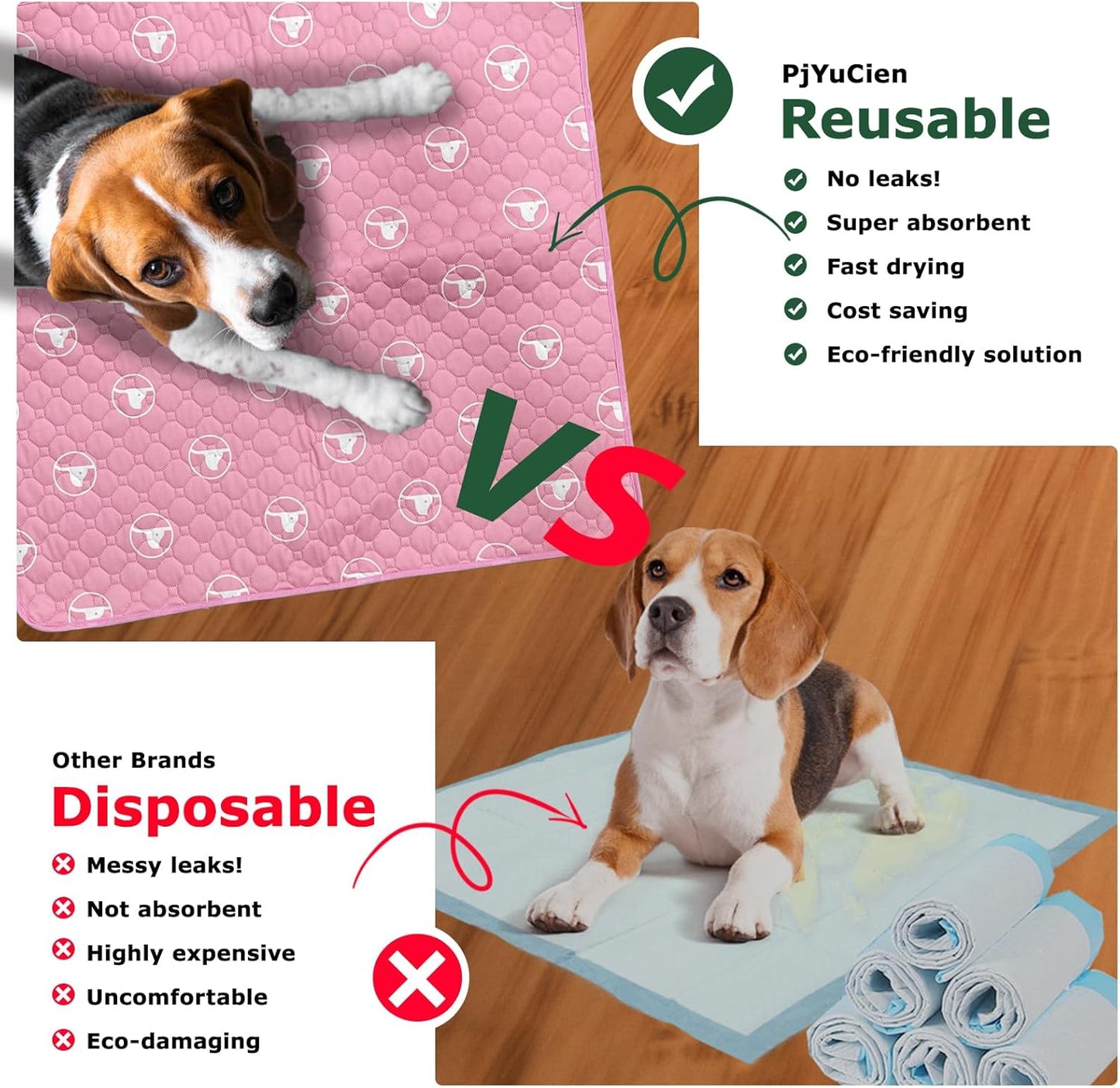 PJYuCien Washable Dog Playpen Mat, 36”x 36” Pink, Leak-Proof Reusable Puppy Pee Pads, Non-Slip Pee Mat for Whelping Pads, Crate, Potty Training, Puppy Playpen (Note: Mat Only, Playpen Not Included)