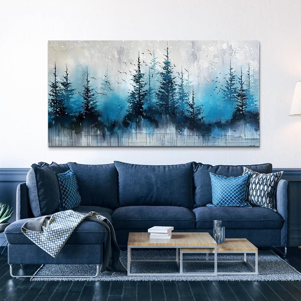 hyidecorart Large Wall Decor For Office Framed Wall Art For Living Room Scenery Abstract Wall Painting Bedroom Decoration Misty Forest Trees Pictures Artwork Canvas Prints Home Room Decor 60"X30"