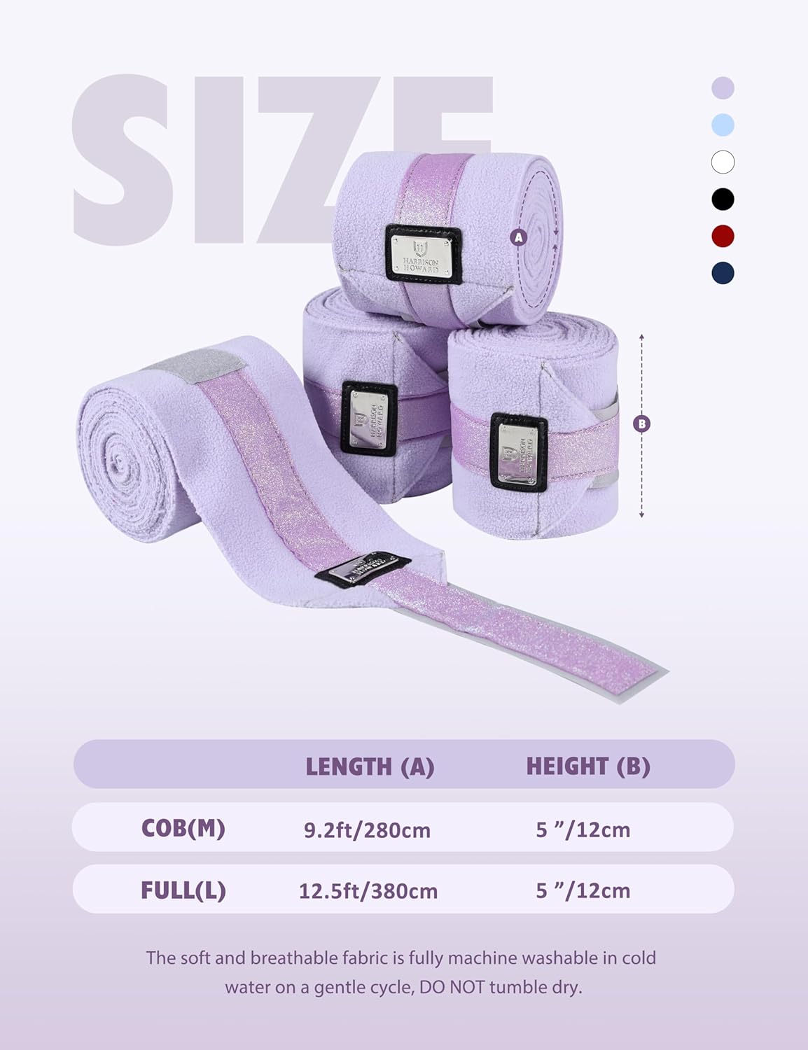 Harrison Howard Horse Polo Wraps Upgrade with Bling Leg Wraps for Horses 4-Pack Fleece Leg Wraps Stable Supplies Lavender L