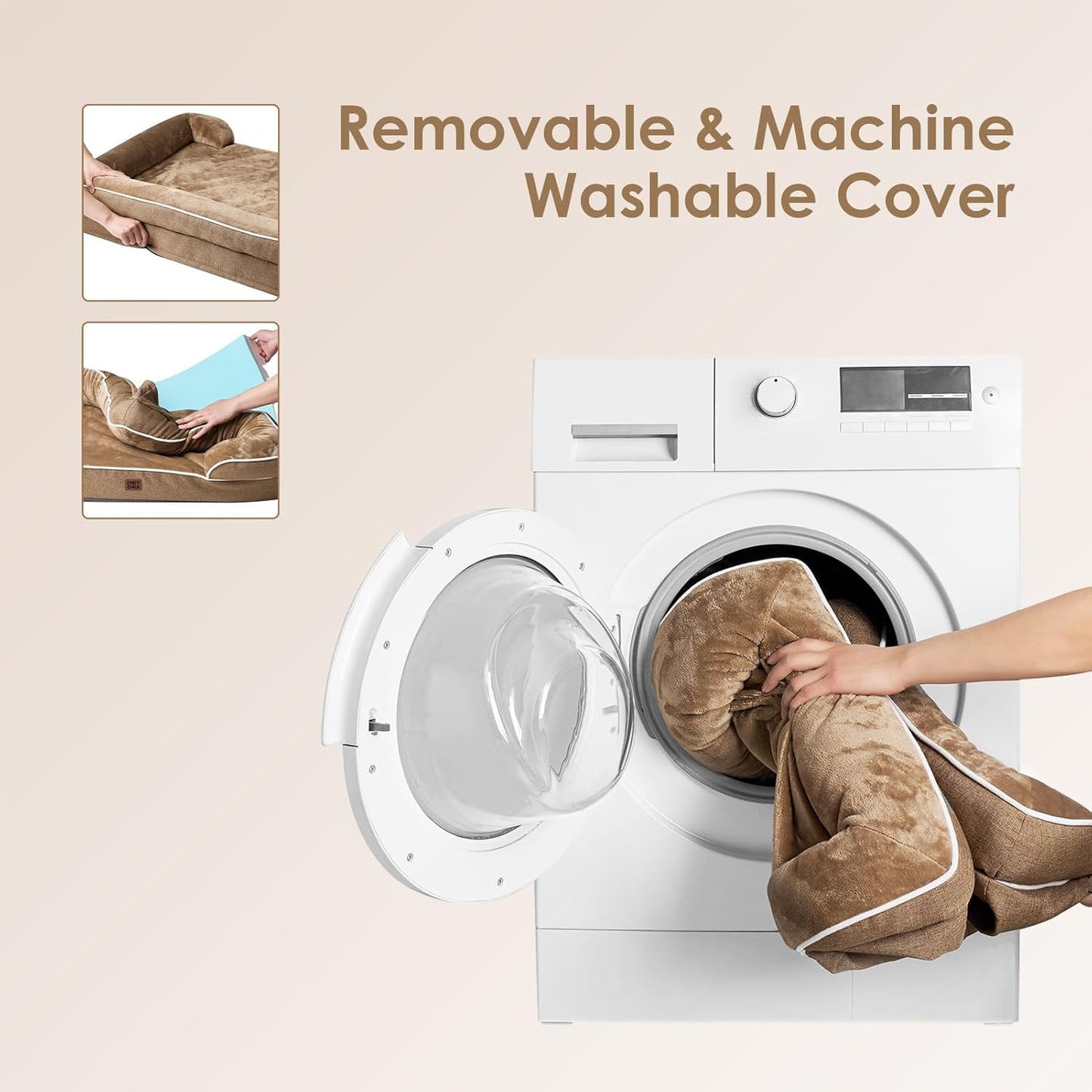 EHEYCIGA Orthopedic Dog Beds for Extra Large Dogs, Waterproof Memory Foam XXL Dog Bed with Sides, Non-Slip Bottom and Egg-Crate Foam Big Pet Couch Bed with Washable Removable Cover, Camel