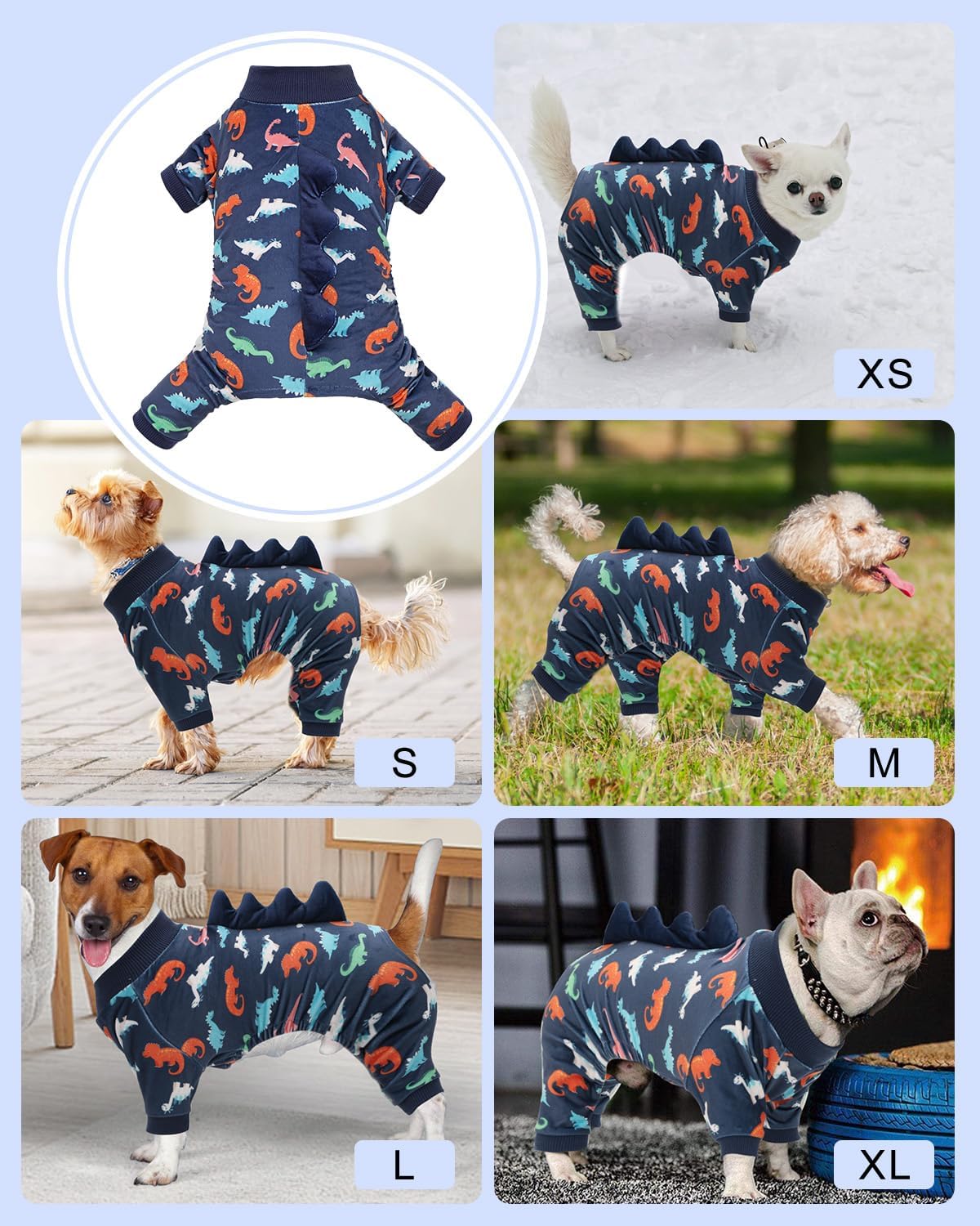 CuteBone Dinosaur Costume Dog Pajamas, Stretchy Spandex Crystal Velvet Sleepwear Coat for Small Dogs, Soft & Warm Pet Outfit Clothes for Cold Weather, Cozy Pullover Design COSP03XS