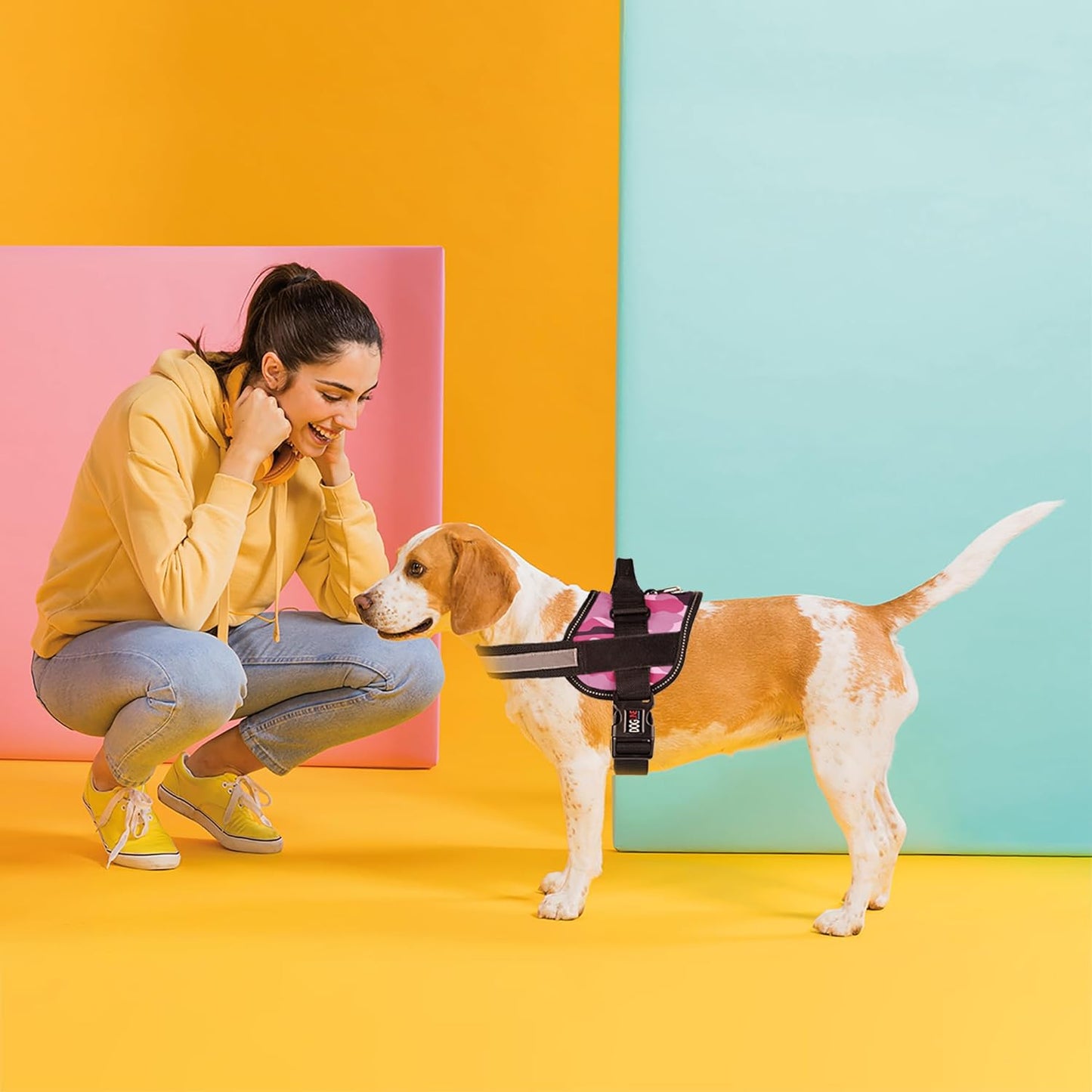 Dogline Dog Harness, Reflective No-Pull Adjustable Vest with Handle, Breathable No-Choke Harness for Small, Medium or Large Dogs Room for Patches Girth 27 to 34 in Pink Camo