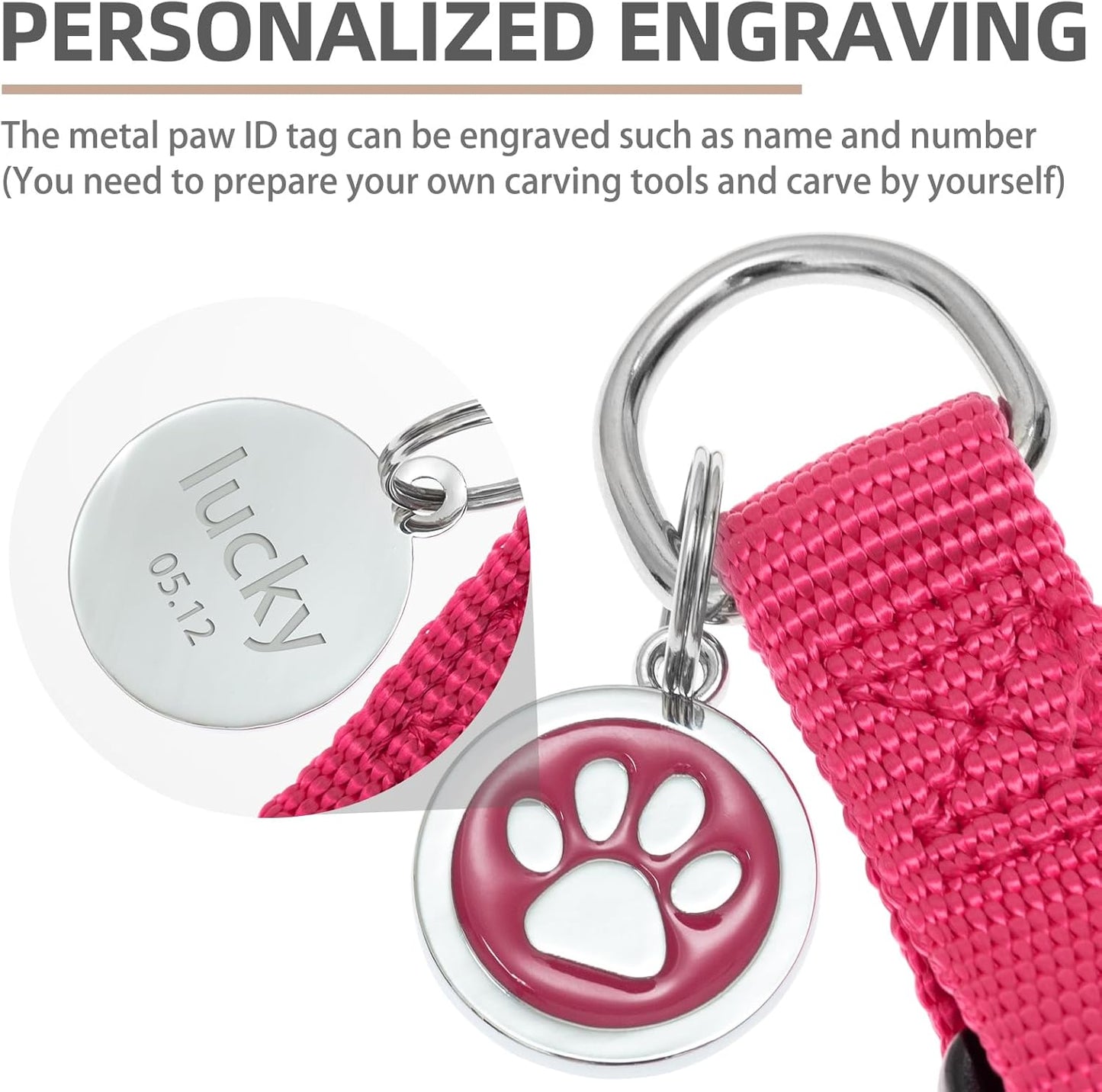 PUPTECK No Pull Dog Harness Soft Adjustable Basic Nylon Step in Puppy Vest Outdoor Walking with ID Tag and A-ir Tag Case, Hot Pink, L