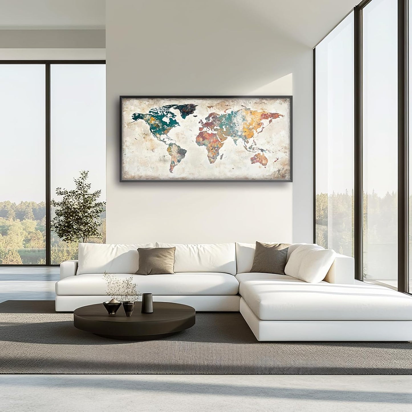 Extra Large Framed World Map Wall Art,Oversized Colorful Vintage Nautical Map Wall Decor Pictures for Living Room,Canvas Print Painting Modern Artwork Office Bedroom Home Decor 60L x30W