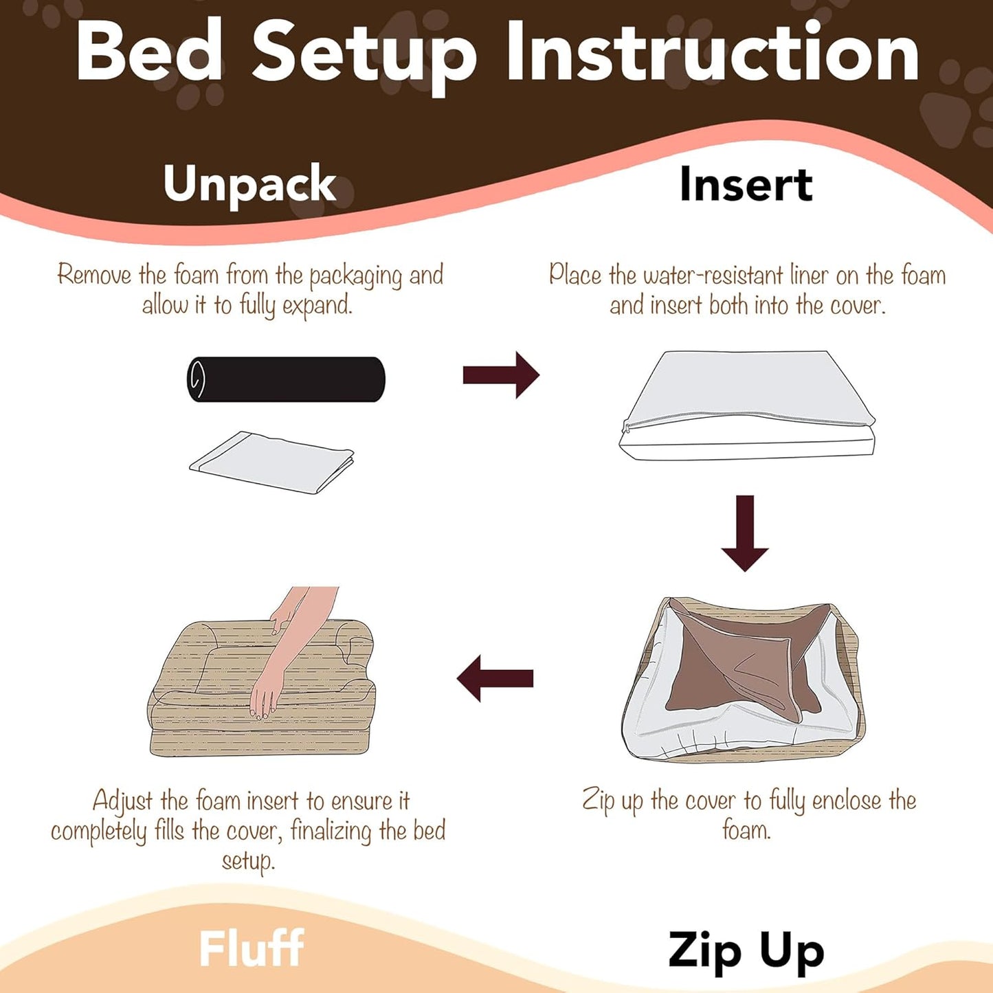 Chester Small Dog Bed - Orthopedic Memory Foam Mattress, Calming Couch, Wall Rim Pillow, Water Resistant, Washable Cover, Non-Slip, Cocoa Brown