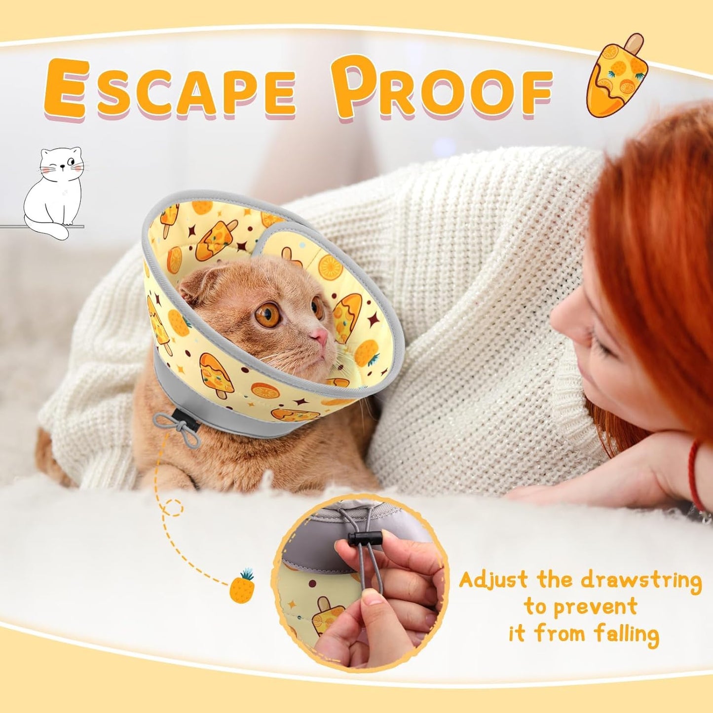 Cat Cone Collar Soft to Stop Licking, Adjustable, Foldable Lightweight Kitten Cones After Surgery Recovery for Cats & Kittens, Cat Cone Alternative (Orange, M)