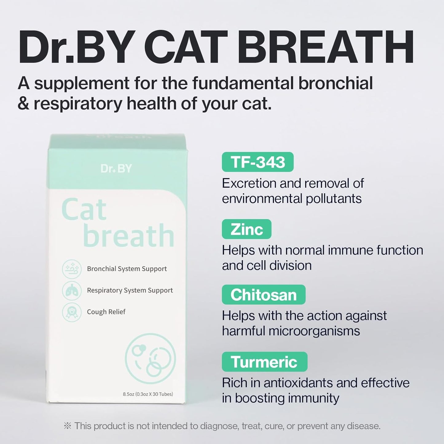 Dr.by Cat Breath Bronchial Supplements Cat Sneezing Treatment Asthma Cold Cough Nose Relief Respiratory&Immune Support with TF-343-30 lickable Formula Individually Packaged, Chicken (3 Packs (25.5OZ))
