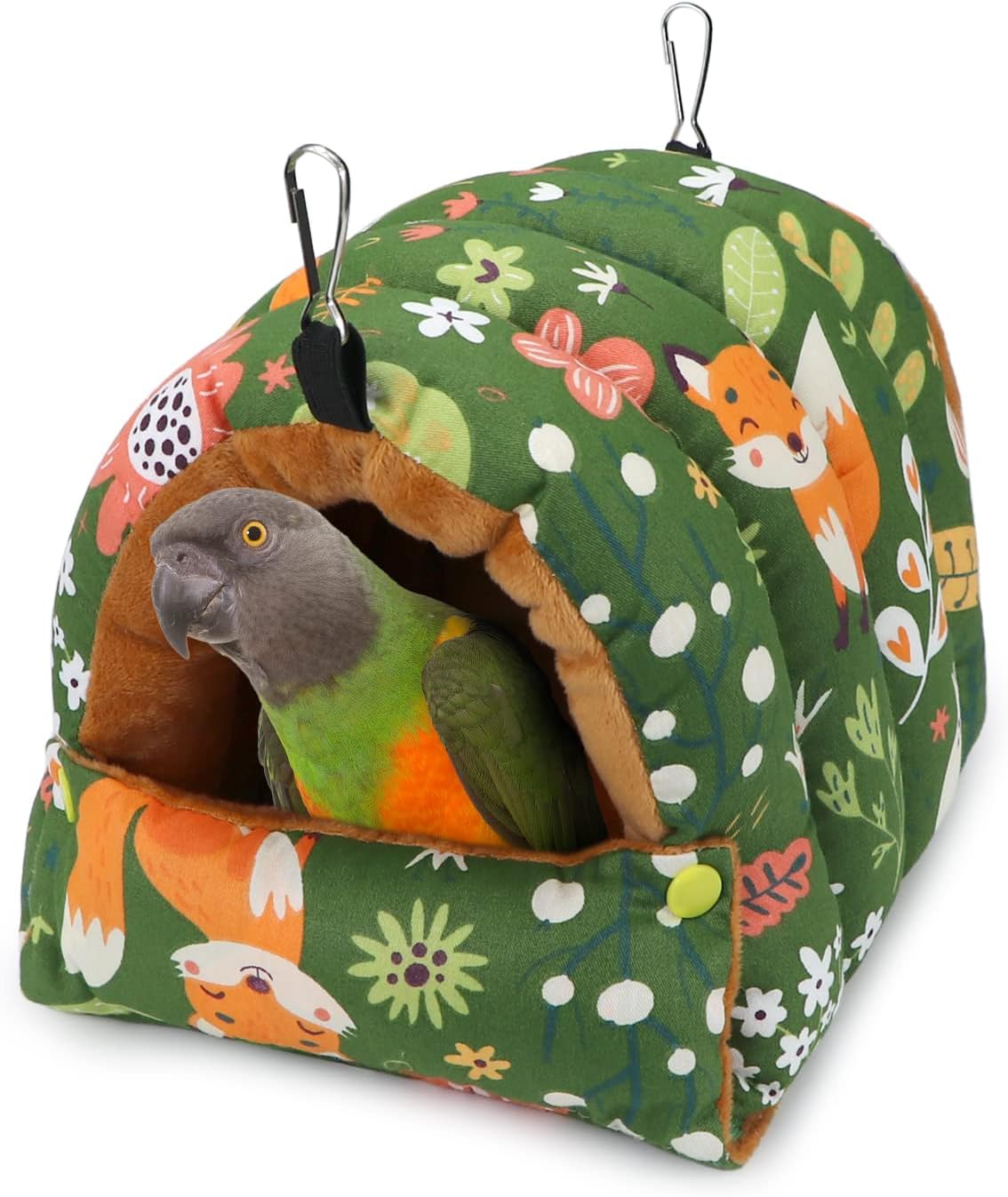 Wontee Bird Nest House Winter Warm Snuggle Hut Bird Bed Hanging Hammock for Parrots Budgies Parakeets Caique Senegal Cockatiels Conures (Medium, Green)
