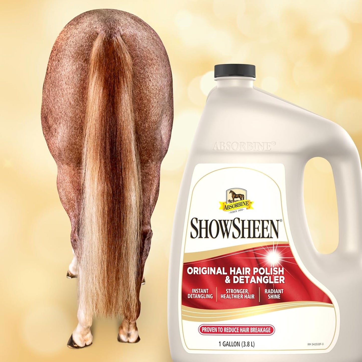 Absorbine ShowSheen Hair Polish & Detangler 128oz Refill Jug, Horse and Dog Coat, Mane and Tail, Instant Detangling & Reduces Hair Breakage for Healthy Grooming & Radiant Shine