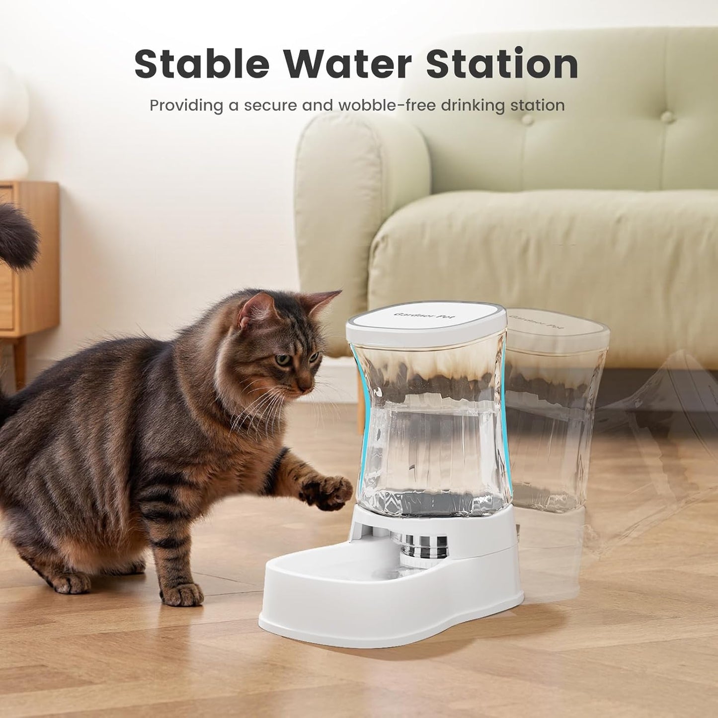 Gardner Pet Automatic Gravity Water Dispenser for Dogs, 1.0Gallon 100% BPA-Free Dog Water Bowl Dispenser, Pet Water Fountain Dispenser with Sponge Filter for Small&Medium Dogs, Cats, Puppies(White)