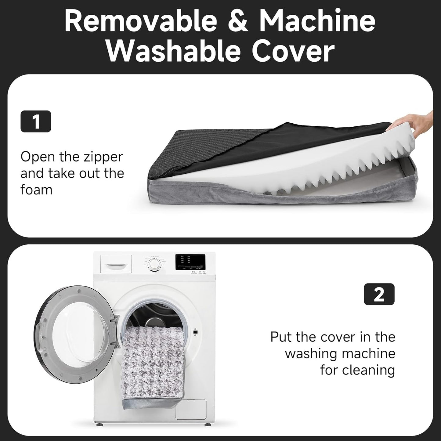 OhGeni Orthopedic Waterproof & Machine Washable Dog Bed for Large Pets, Suitable for Crates, 25D Egg Crate Foam, Non-Slip Bottom & Removable Cover, Houndstooth Fabric, 41 Inches(Gray)