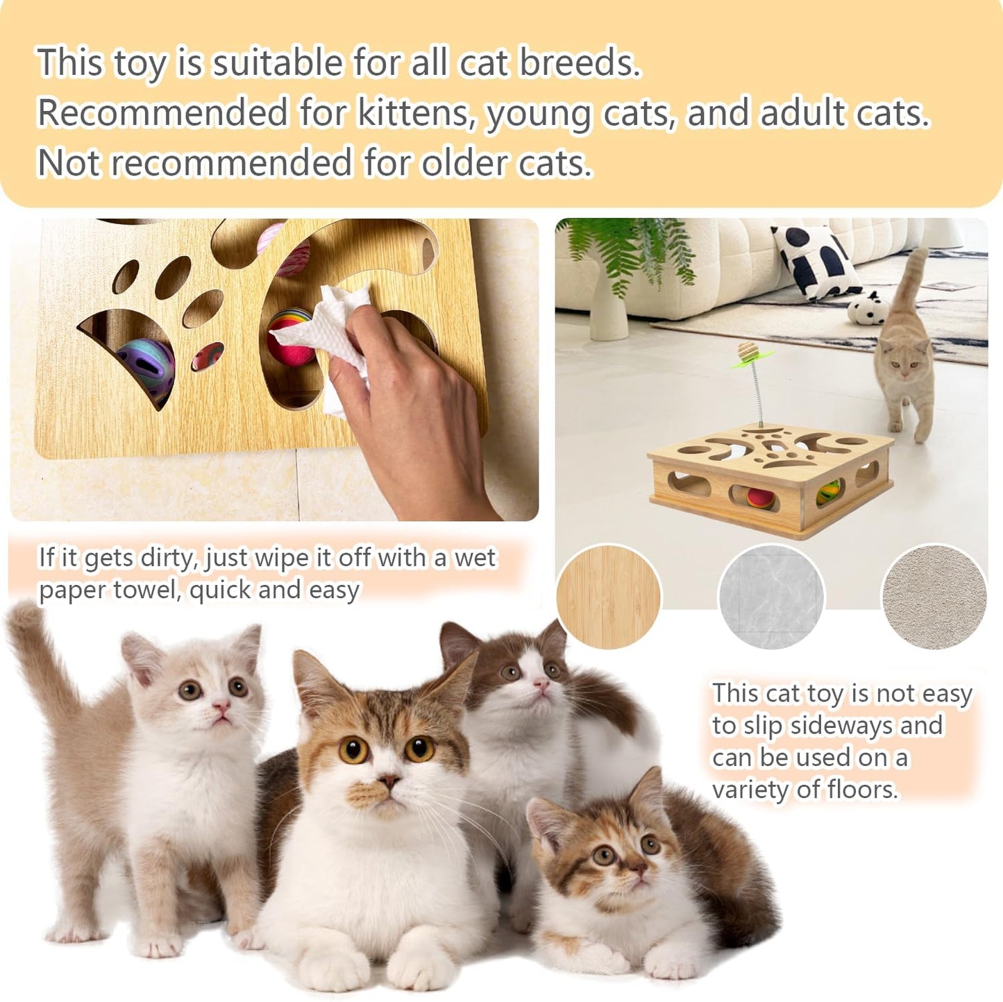 Interactive Wooden Cat Puzzle Toy Box Indoor Hunting Play Toy to Stimulate Your Cat’s Energy and Instincts (Burlywood)