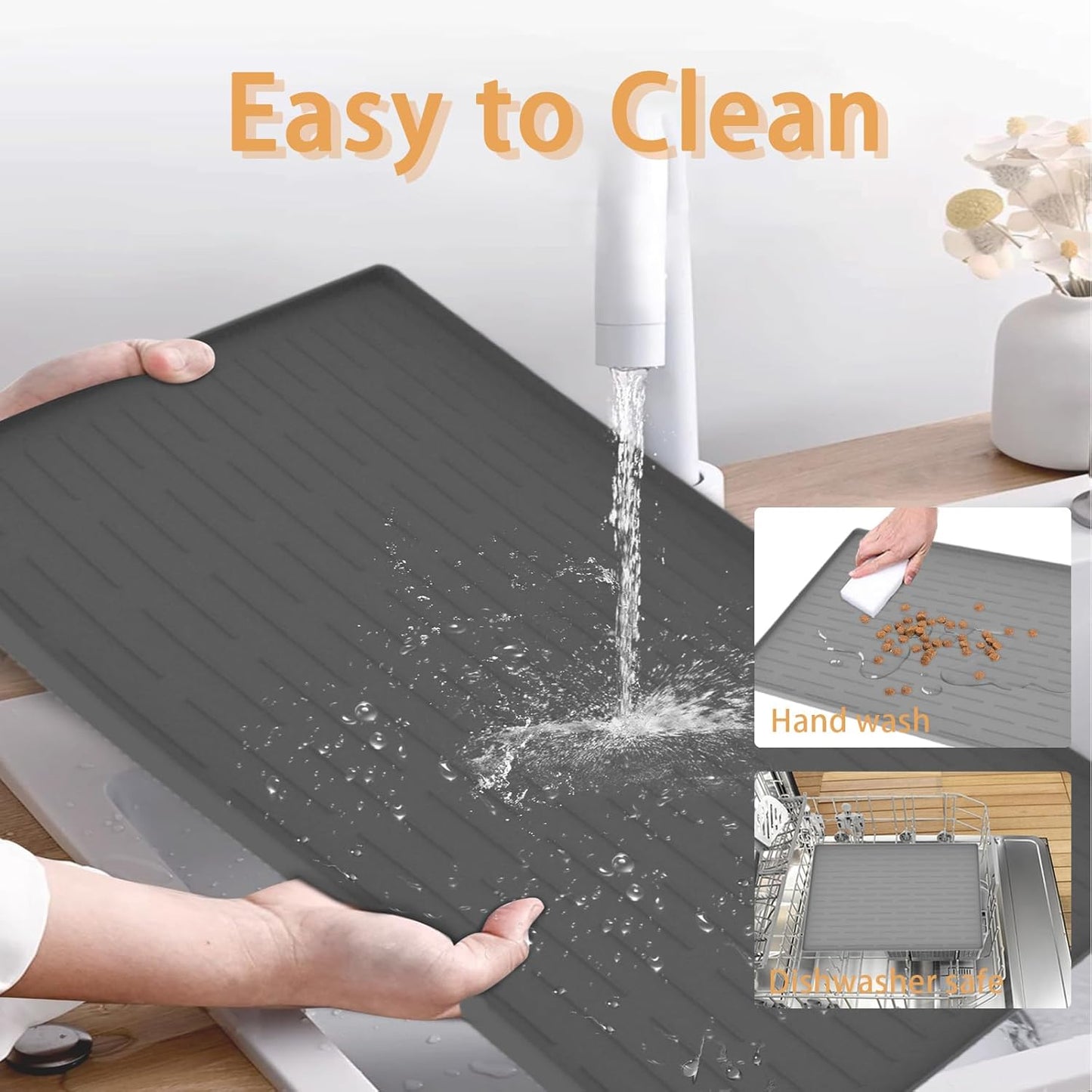 18" x 12" Dog Food Mat, Silicone Pet Mats for Food and Water, Nonslip Pet Feeding Mats for Floors, Dog Cat Bowl Mat with Raised Edges, Lake Blue