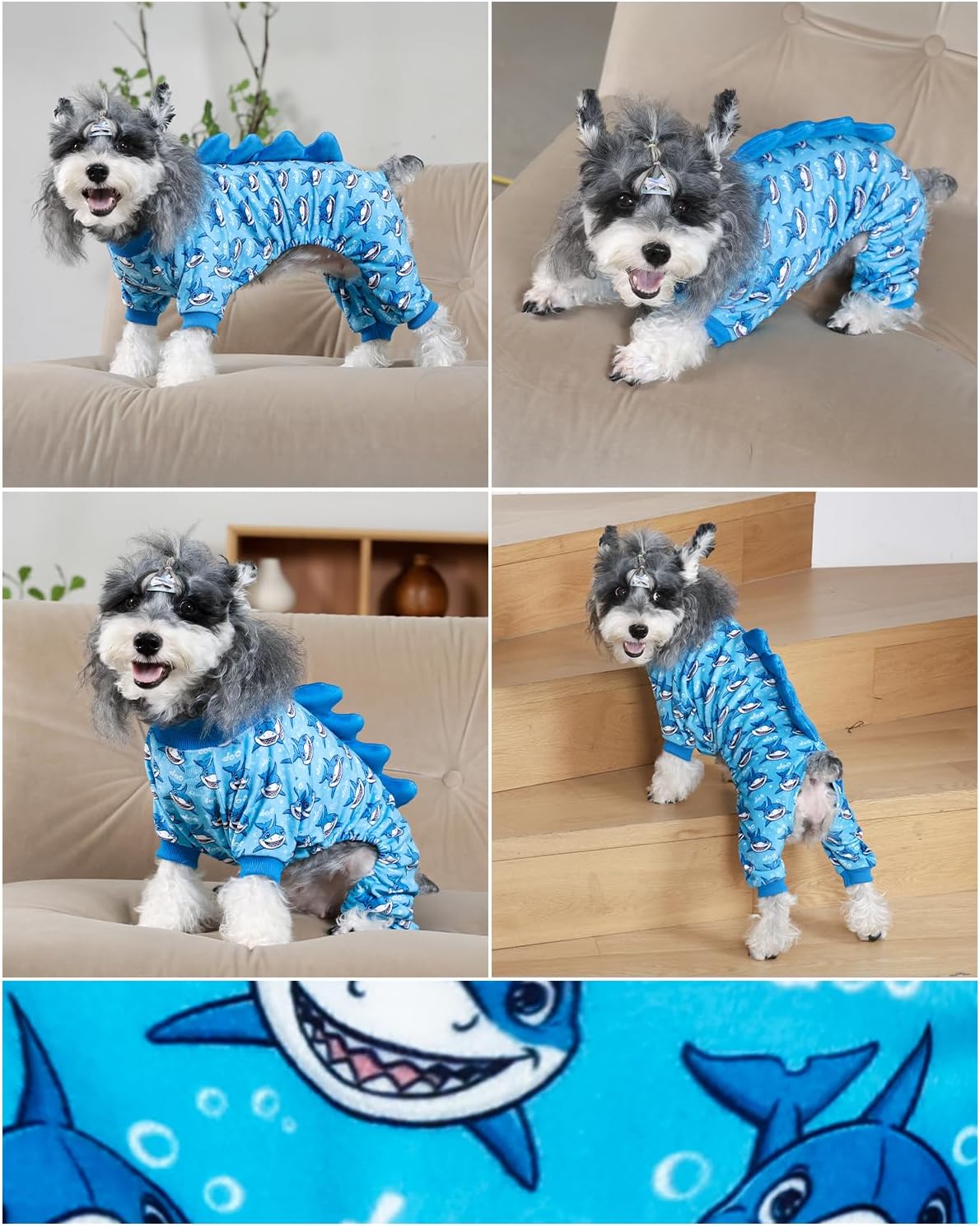 CuteBone Shark Costume Dog Pajamas, Stretchy Spandex Crystal Velvet Sleepwear Coat for Small Dogs, Soft & Warm Pet Outfit Clothes for Cold Weather, Cozy Pullover Design COSP07M