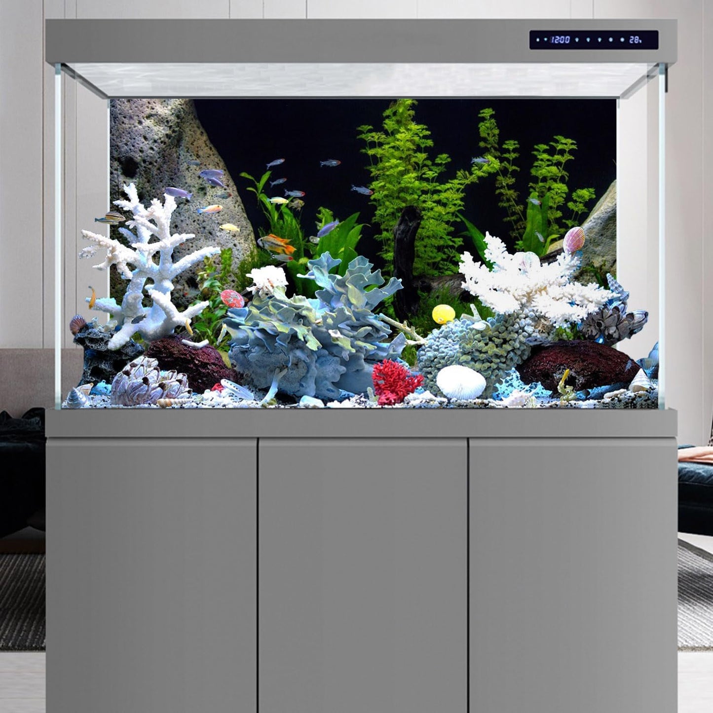 AWERT Vinyl Underwater Aquatic Plant Fish Tank Background Stone River Bed & Lake Aquarium Background 36x18 inches
