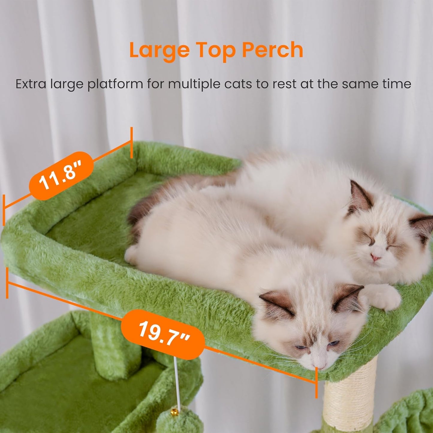 Heybly Tall Cat Tree,78 inch Multi-Level Cat Tower for Indoor Cats, 2 Widened Plush Perches Cat Condo with Scratching Board and Big Caves, Green HCT033GR